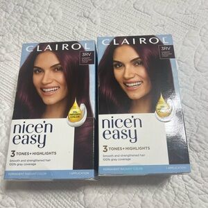Clairol Nice N' Easy Permanent Hair Dye, 3RV Darkest Burgundy Violet 2 Pack New